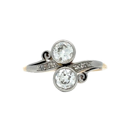 14K Two Tone Estate Antique Style Bypass Ring w...
