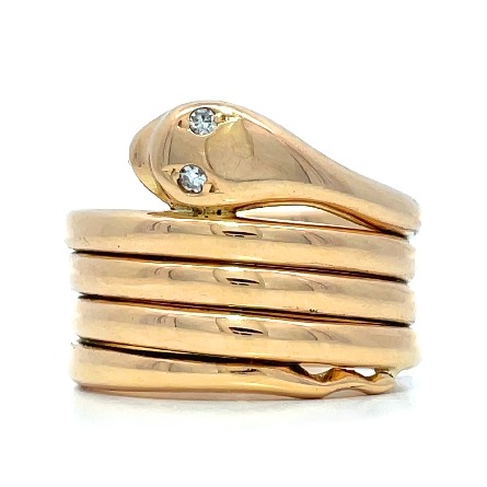 14K Yellow Gold Estate Spiral Snake Ring w/Sing...