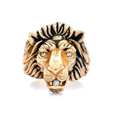 14K Yellow Gold Estate Lion Head Ring w/3 Singl...