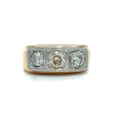 14K Two Tone Estate Milgrain Bezel Set 3Stone R...