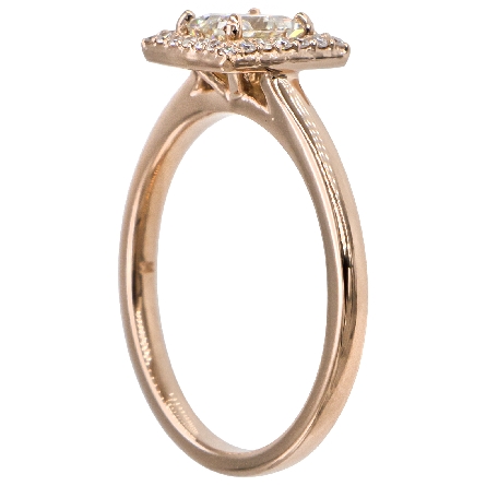 14K Rose Gold Estate Princess Halo Engagement Ring w/Diam=.62ct SI1 K and 24Diams=.09ctw SI H-I Size 6.75