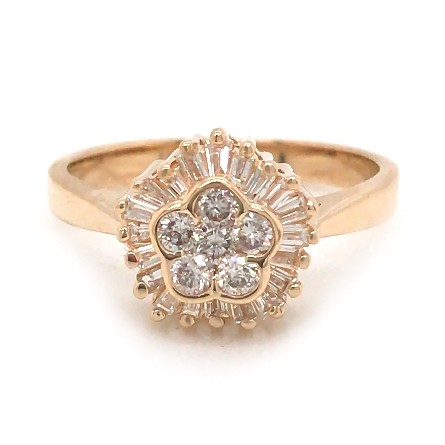 14K Yellow Gold Estate Flower Ring w/Baguette a...