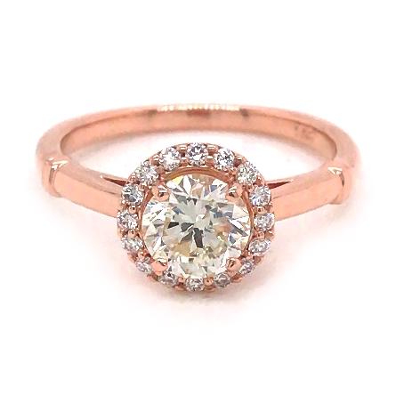 14K Rose Gold Estate Round Halo Engagement Ring w/Diam=.84ct I1 L-M and 16Diams=.15apx SI G-H Size 6.75