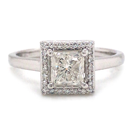 14K White Gold Estate Halo Square Shaped Engagement Ring w/Princess Diam=.97ct I1 J and 24Diams=.09ctw SI G-H Size 6.75