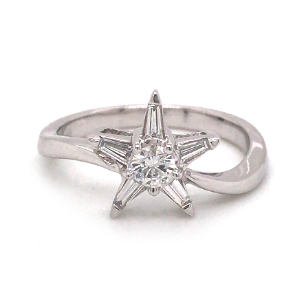 14K White Gold Estate Star Ring w/Baguette and ...