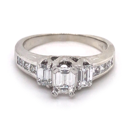 14K White Gold Estate Engagement Ring w/Emerald-cut and Princess-cut Diams=1.35apx SI H-I Size7.5 3.6dwt