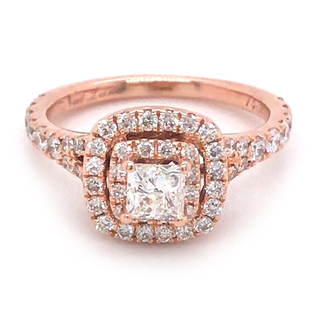 14K Rose Gold Estate Double Halo Engagement Rin...