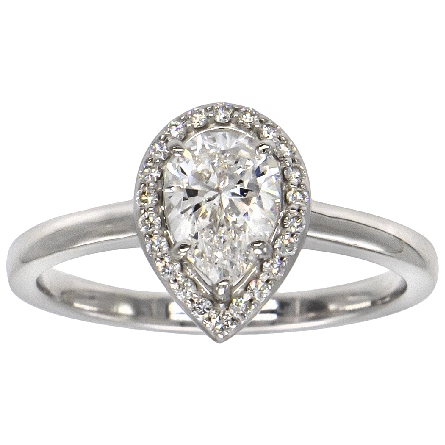 14K White Gold Estate Halo Engagement Ring w/Pear Diam=.92ct I1 F and 24Diams=.10ctw SI H-I Size 6.75