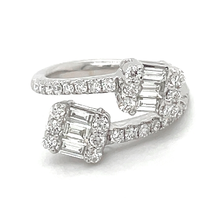 14K White Gold Estate Bypass Cluster Ring w/Rou...