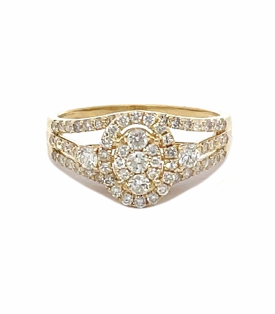 14K Yellow Gold Estate Oval Cluster 3Row Halo R...