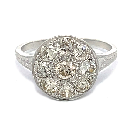 14K White Gold Estate Round Pave Ring w/Old Eruopean Diams=1.50apx SI1-SI2 Light Brown Size 9  2.4dwt 