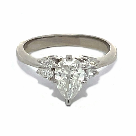 Platinum Estate Engagement Ring w/1Pear=1.05ct SI2 E GIA#11893204 and 4Pear=.40apx SI G-H Size7.5 3.8dwt