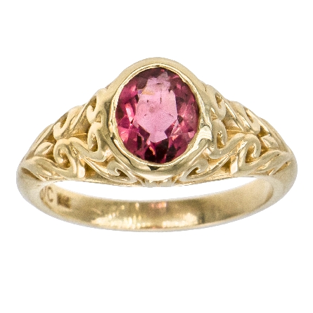 14K Yellow Gold Estate Antique Style Oval Bezel Ring w/Pink Tourmaline=1.27ct Size 7