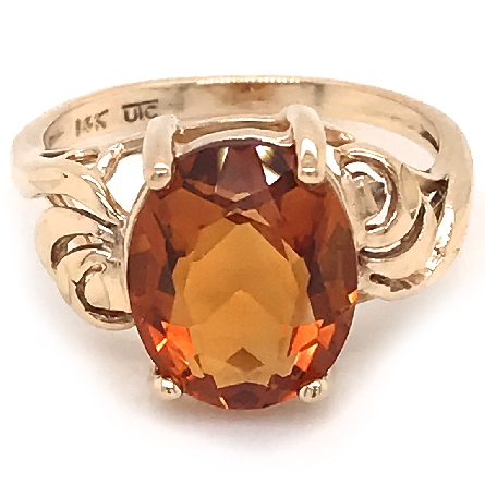14K Yellow Gold Estate Oval Citrine w/Etched De...