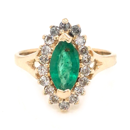 14K Yellow Gold Estate Marquise Emerald Ring w/Diams=.36apx SI H-I Size 5.75 2.90dwt