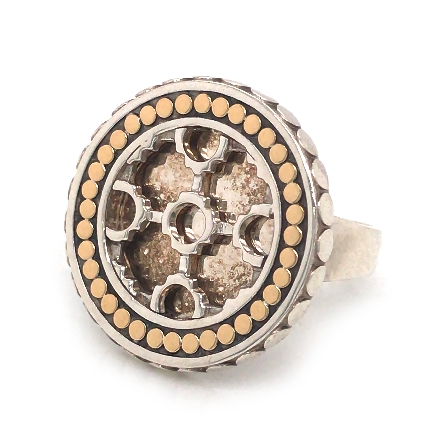 18K Yellow Gold and Sterling Silver Estate John Hardy Round Decorative Fashion Ring Size 7 5.94dwt