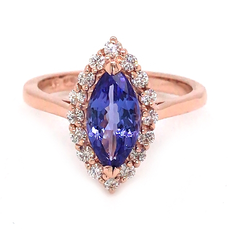 14K Rose Gold Estate Halo Engagement Ring w/11x5.5 Marquise Tanzanite=1.39ct and 16Diams=.31ctw SI J Size 6.75