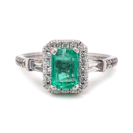 14K White Gold Estate Emerald Halo Ring w/Diams...