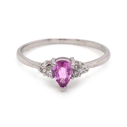 14K White Gold Estate Pear Shaped Pink Sapphire Ring w/Diams=.06apx SI H-I Size7 1.4dwt