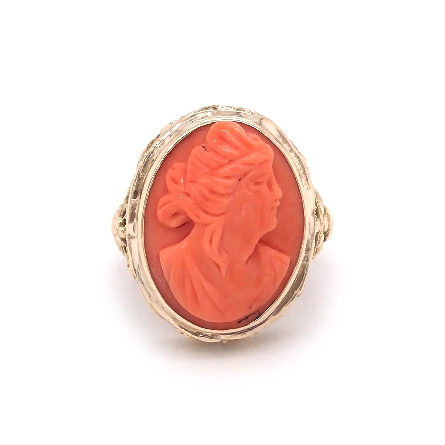 14K Yellow Gold Estate Coral Carved Cameo Filig...