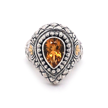 Sterling Silver and 18K Yellow Gold Estate Pear-Shape Bezel Citrine Ring Size 7 4.5dwt