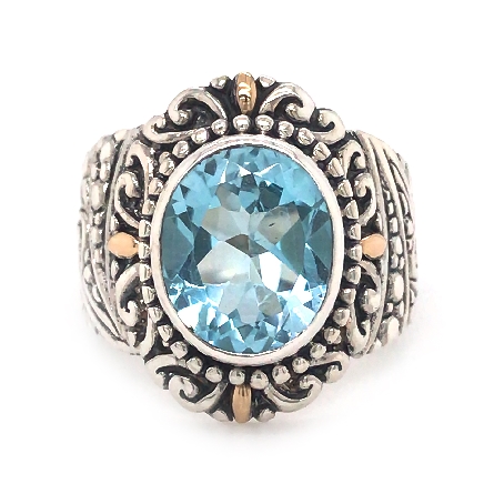 Sterling Silver and 18K Yellow Gold Estate Blue Topaz Bezel Ring Size7 3.8dwt