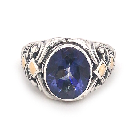Sterling Silver and 18K Yellow Gold Estate Oval Iolite Bezel Ring Size7 4.1dwt