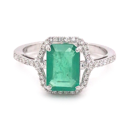 14K White Gold Estate Halo Emerald Ring w/40Dia...