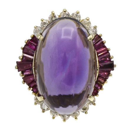 14K Yellow Gold Estate Oval Cabochon Amethyst a...