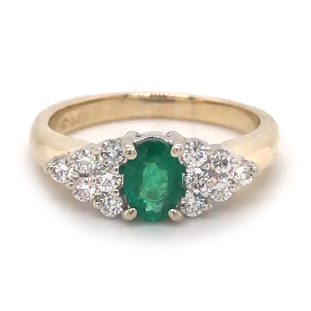 14K Yellow and White Gold Estate Oval Emerald Ring w/Diams=.35apx SI H-I Size6 2.3dwt