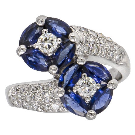 14K White Gold Estate Sapphire Bypass Ring w/Di...