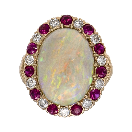 14K Yellow Gold Estate Opal and Ruby Ring w/Dia...
