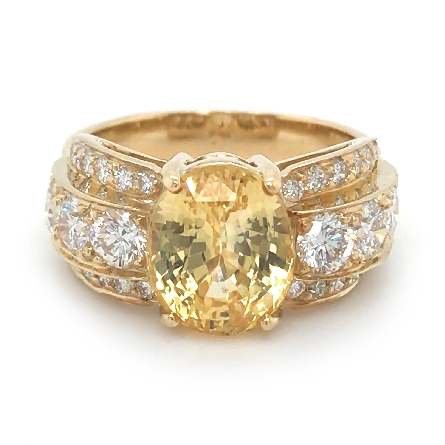18K Yellow Gold Estate Yellow Sapphire Ring w/D...