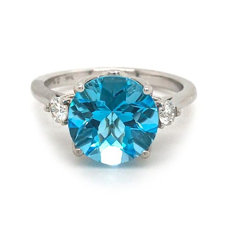 14K White Gold Estate Fashion Ring w/10mm Blue Topaz=3.76ct and 2Diams=.20tw SI2-I1 H-J Size 6.75