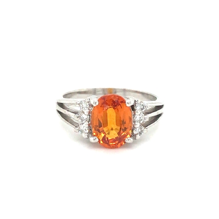 18K White Gold Estate Orange Oval Sapphire Ring...