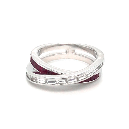 18K White Gold Estate Crossover Channel Ruby Ba...