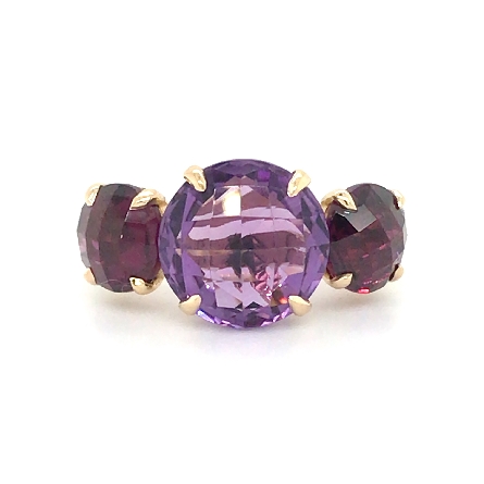 18K Yellow Gold Estate 3Stone Amethyst and Rhod...