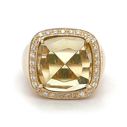 18K Rose Gold Estate   Doris   Lemon Quartz Halo Ring Size9 w/Diams=.26apx VS H-I 8.2dwt