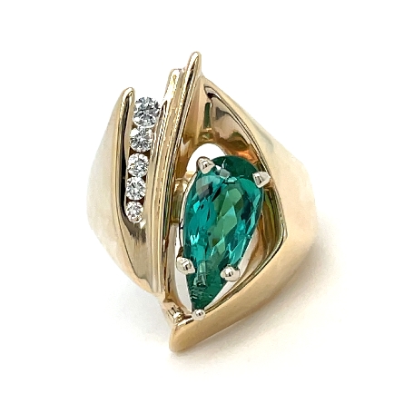 14K Yellow Gold Estate Blue/Green Pear Shaped T...
