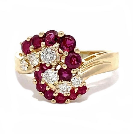 14K Yellow Gold Estate Ruby Bypass Cluster Ring...