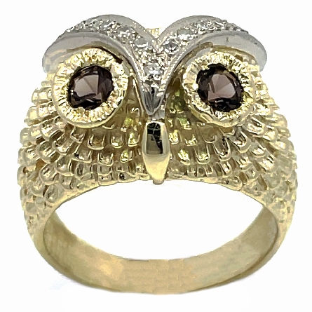 14K Yellow and White Gold Estate Owl Ring W/2Br...