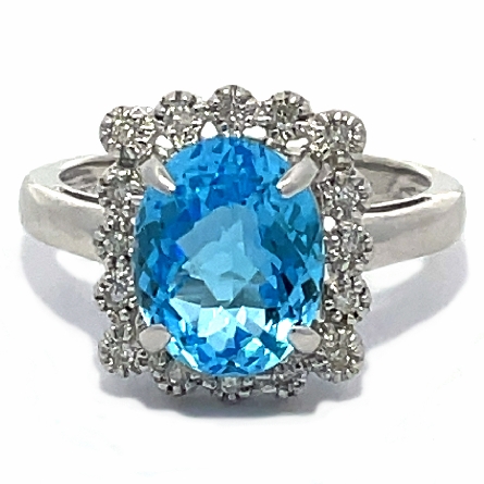 14K White Gold Estate Blue Topaz Rectangle Milgrain Halo Ring w/Diamonds=.08apx SI2-I1 H-I Size6.5 