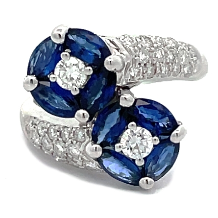 14K White Gold Estate ByPass Ring w/Sapphires and Diamonds=.50apx VS-SI H-I Size7 4.7dwt