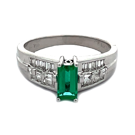 18K White Gold Estate Emerald=.54apx Ring w/30 ...