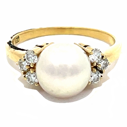 18K Yellow Gold Estate Mikimoto Cultured Pearl Ring w/6 Diams=.22apx VS I Size 5.75 2.3dwt