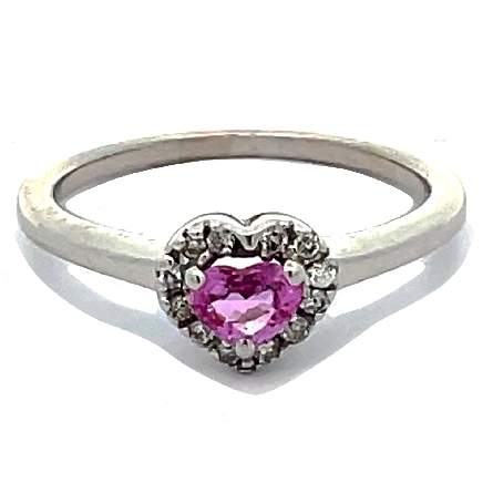 14K White Gold Estate Pink Tourmaline Halo Heart Ring w/Diamonds=.18apx SI I Size6.5 1.7dwt
