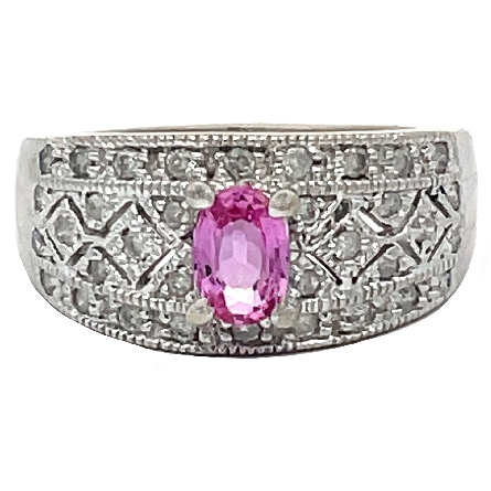 14K White Gold Estate Pink Sapphire Milgrain Ring w/34 Diams=.20apx I2-I3  Size 7 2.8dwt