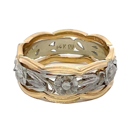 14K Yellow and White Gold Estate Wave Floral Cu...