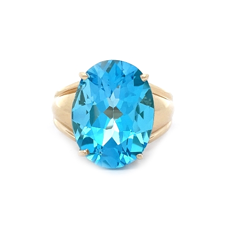 14K Yellow Gold Estate Blue Topaz 4Prong Oval G...