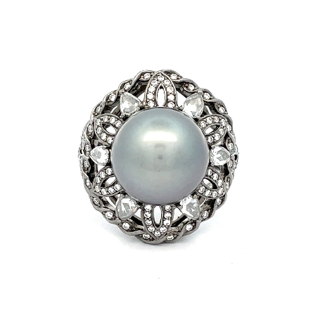 18K White Gold Estate Tahitian Pearl Black Rhod...